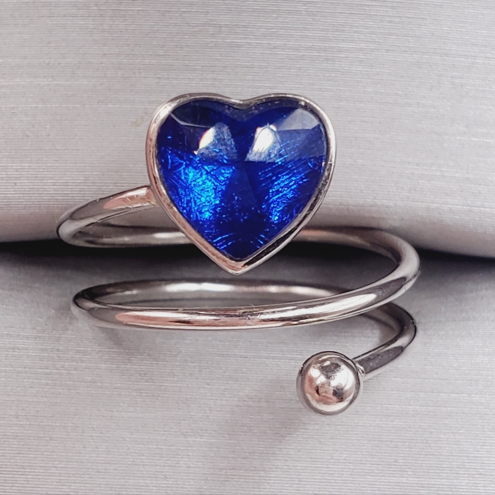 Blue Heart 925 Silver Wrap Ring